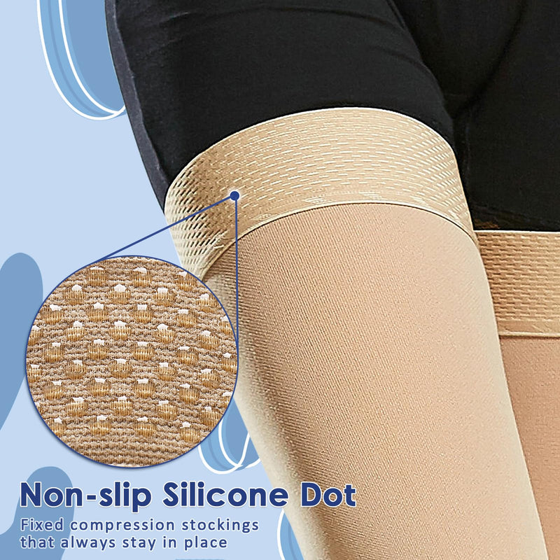 [Australia] - beister 15-20 mmHg medical compression stockings for men and women, edema compression socks without foot with silicone band, long class 1 support stockings for varicose veins, DVT, flight beige-1 M 