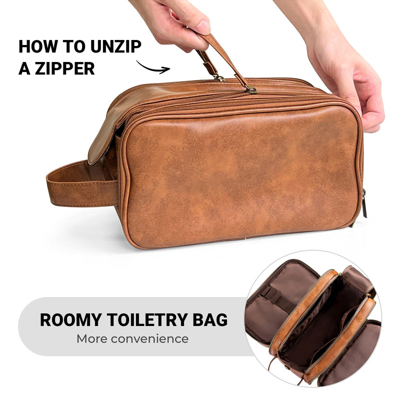 Elviros Travel Toiletry Bag for Men and Heat Resistant Hair Tool Travel Case Bundle, Large PU Leather Shaving Dopp Kit with Beige Mat Pouch Organizer for Straightener, Curling Iron, Flat Iron and Hair