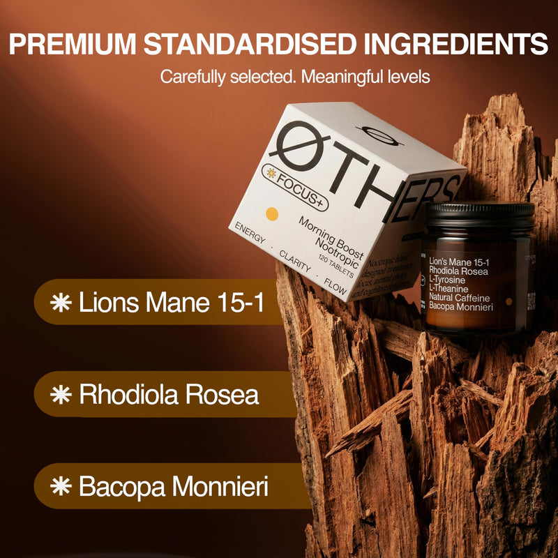 ØTHERS Focus+ Nootropic Supplement | Support Clarity, Energy & Mental Balance Without Jitters | Lion’s Mane 15:1, L-Theanine, Rhodiola Rosea, Bacopa Monnieri | 120 Micro Tablets | UK Made