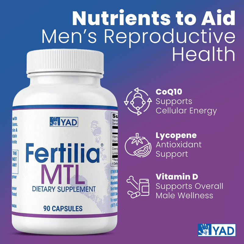 YAD Fertilia MTL Male Fertility Supplement, Sperm Motility, CoQ10 Lycopene | Men's Fertility Vitamins, Sperm Motility Support, CoQ10 & Lycopene, Vitamin A & D, Antioxidant, Non-GMO, 3-Month Supply