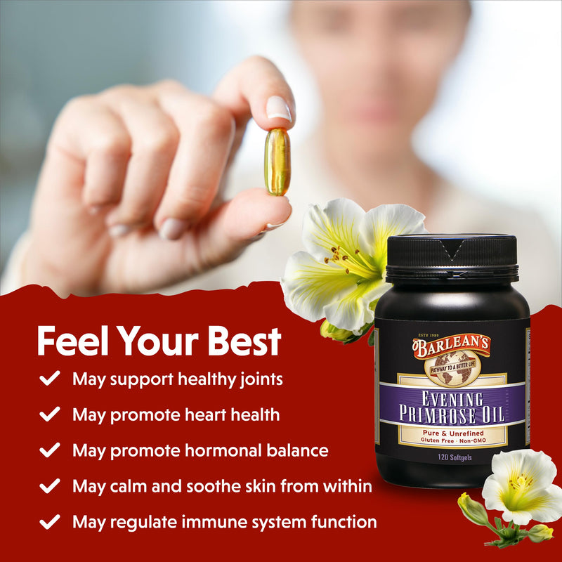 [Australia] - Barlean's Evening Primrose Oil Capsules, GLA Supplement for Men and Women, Healthy Skin, Immune Support and Bone Strength 1300mg Softgels, 120 Count Evening Primrose - 120 Count 