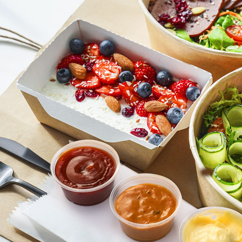 [Australia] - [130 Sets - 2 Oz ] Jello Shot Cups, Small Plastic Containers with Lids, Airtight and Stackable Portion Cups, Salad Dressing / Dipping Sauce Cups, Condiment Cups for Lunch, Party to Go, Trips 2oz - 130 