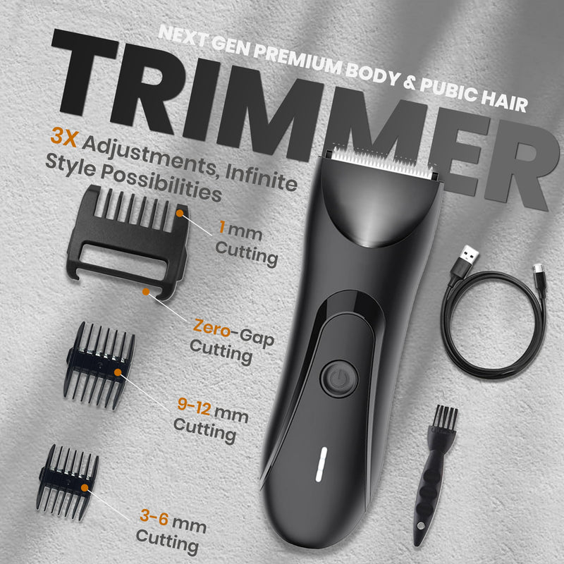 [Australia] - Next Gen Premium Body & Pubic Hair Trimmer – Waterproof Electric Ball Shaver & Groin Hair Clipper with Ceramic Blades – Rechargeable Wet/Dry Trimmer for Men & Women, Chest, Legs, Bikini 