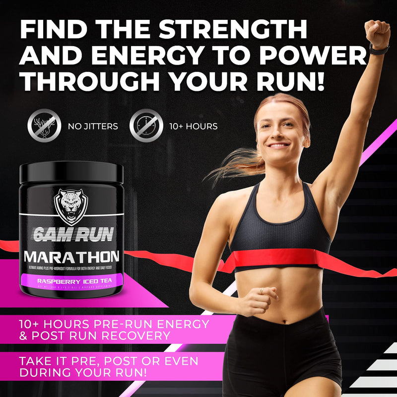 [Australia] - 6AM Run Marathon - Pre Workout Powder for Distance Running & Essential Amino Energy - No Jitters, High Energy for Cardio & Stamina Formula - All Natural, Keto, Vegan (Raspberry Iced Tea, Full Bottle) Raspberry Iced Tea 12.7 Ounce (Pack of 1) 