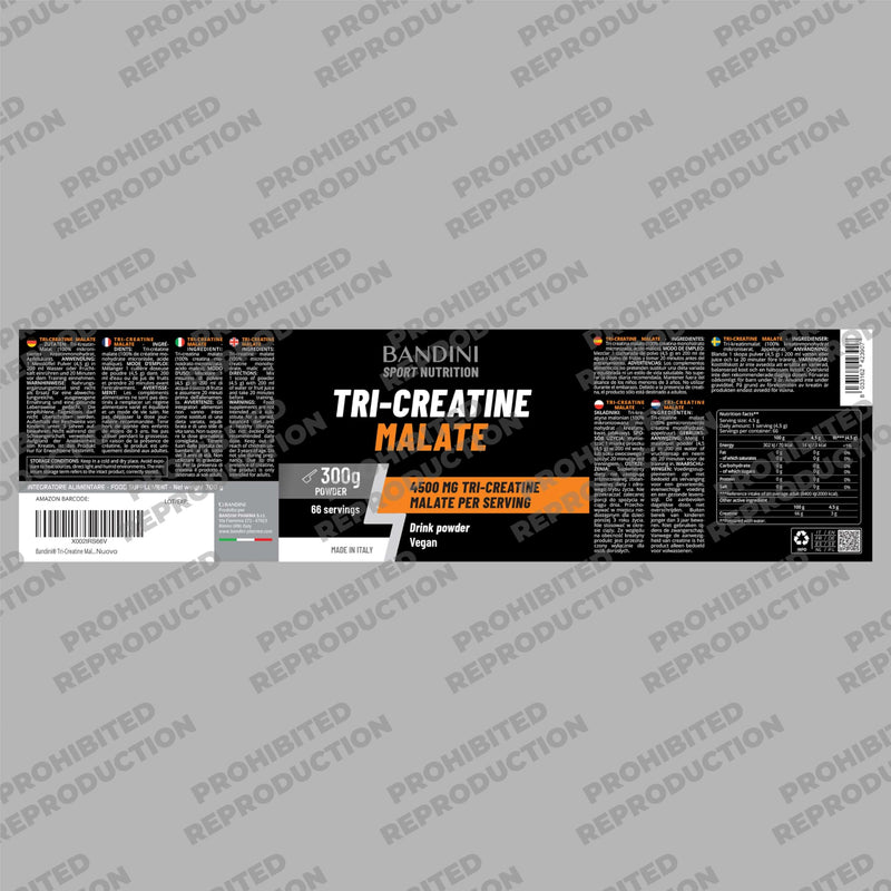 Bandini® Tri-Creatine Malate Powder | 4500 mg CM3 Triple Creatine Compound | Enhanced Performance in High-Intensity Workouts | Strength & Endurance | Soluble Formula 300g, unflavoured