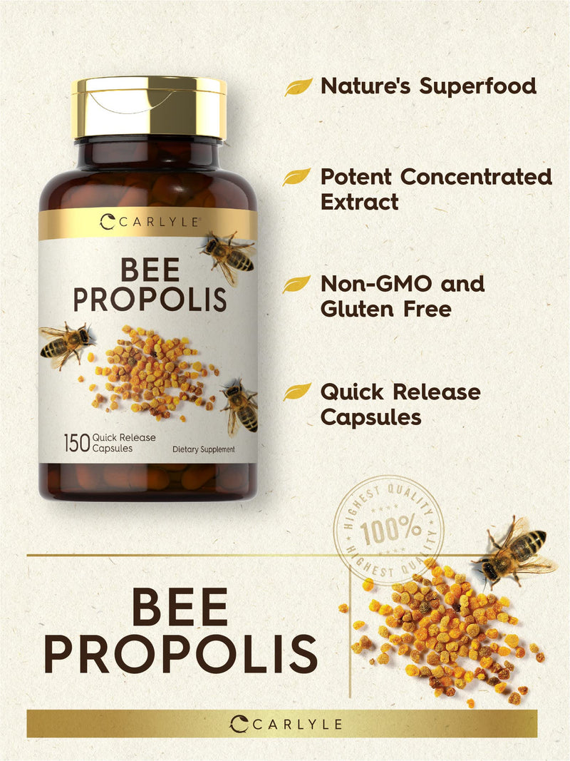 [Australia] - Carlyle Bee Propolis Capsules 600mg | 150 Count | Extract Supplement | Non-GMO, Gluten Free 