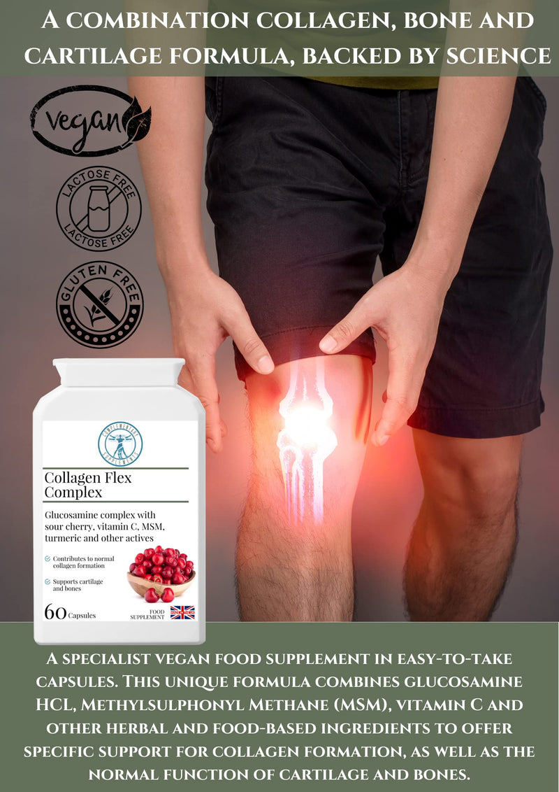 Collagen Flex Complex – Joint, Bone & Cartilage Support - Vegan (Shellfish Free) - Glucosamine Hydrochloride HCL, MSM, Turmeric, Apple Cider Vinegar - 60 Capsules