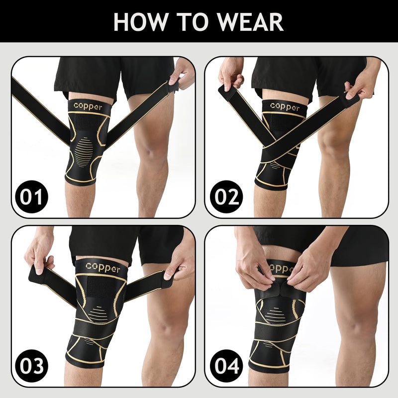 [Australia] - Copper Knee Brace for Women and Men(2 pack)-Knee Compression Sleeve with Straps,Knee Braces for Knee Pain,Knee Support for Arthritis Medium 