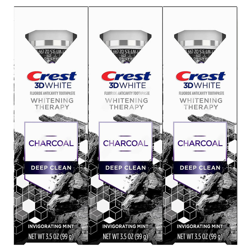 [Australia] - Crest 3D White Whitening Therapy Charcoal Deep Clean Fluoride Toothpaste, Invigorating Mint, 3.5 Ounce, Pack of 3 3.5 Ounce (Pack of 3) 