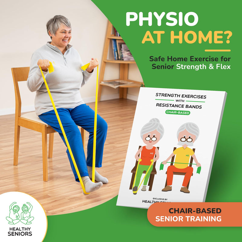 [Australia] - Chair Exercise Program with Two Resistance Bands, Handles and Printed Exercise Guide. Suitable for Rehab or Physical Therapy. Thoughtful Gift for Grandma or Grandpa 