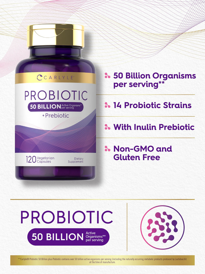 [Australia] - Carlyle Probiotics with Prebiotics | 120 Capsules | 50 Billion Active Organisms | Non-GMO & Gluten Free Supplement 