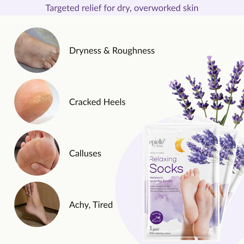 Epielle Relaxing Foot Mask 6 Pairs, Soften and Restore with Melatonin & Lavender Extract, Deep Moisturizing Socks for Dry, Cracked Feet, Self Care Gifts for Women, Spa Kit Relaxing Socks