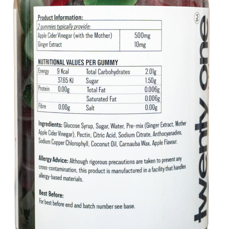 Apple Cider Vinegar Gummies with Ginger – Natural Apple Flavour – 120 Chewable Gummies – Detox, Digestion & Weight Management Support