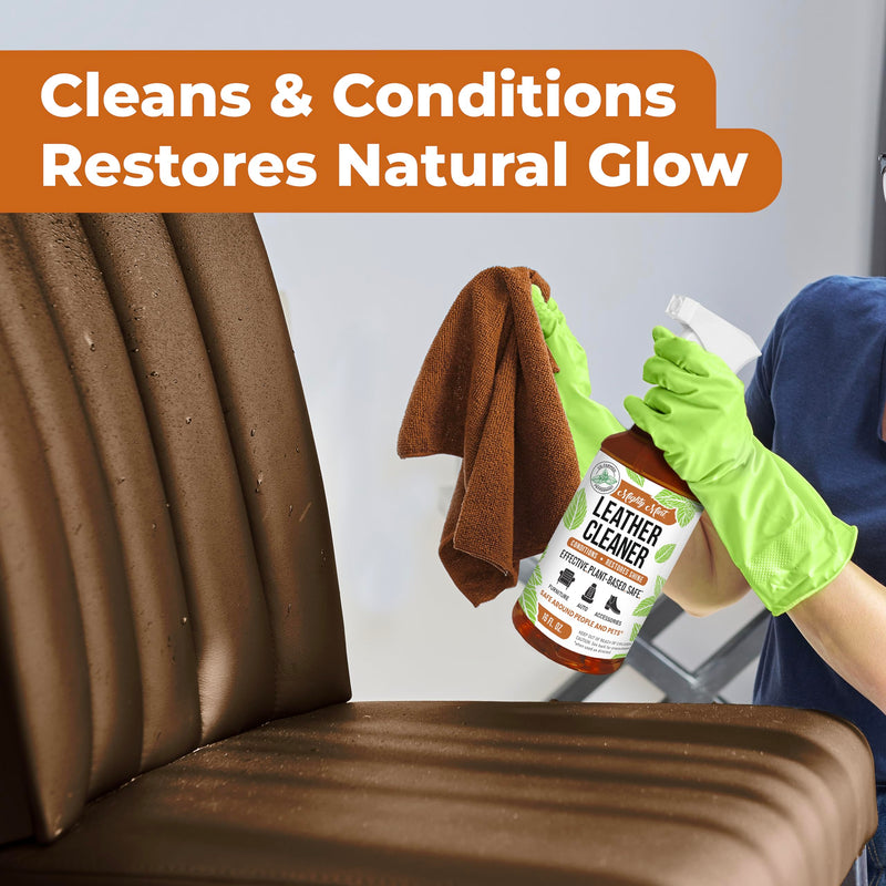 [Australia] - Mighty Mint Leather Cleaner and Conditioner, Plant-Based, Hydrating Spray to Clean and Protect Leather Items, Natural Peppermint Scent, 16oz 