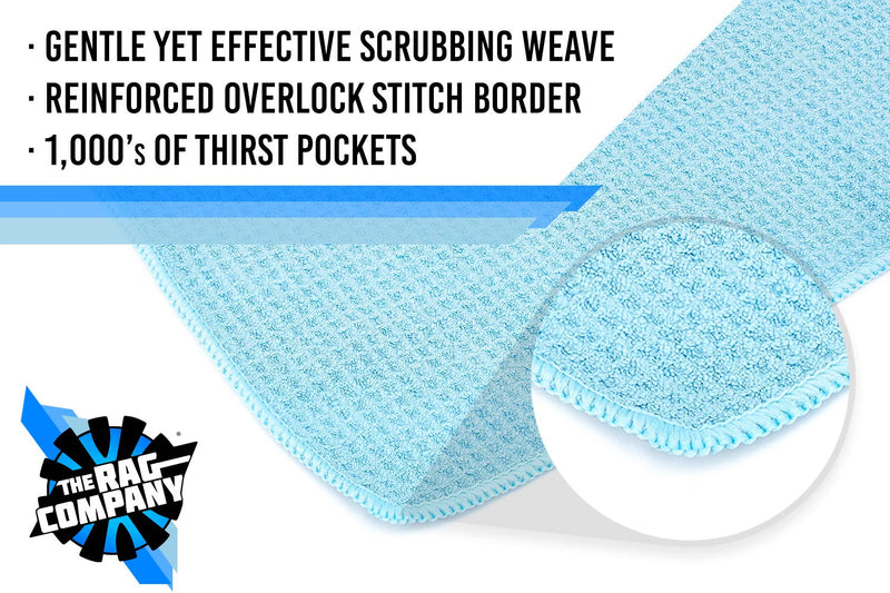 [Australia] - The Rag Company - Standard Waffle Weave Towels, Microfiber Detailing, Window/Glass and Drying, Wax & Polish, Lint-Free, Streak-Free, 370gsm, 16in x 16in, Light Blue (3-Pack) 16in. x 16in. 