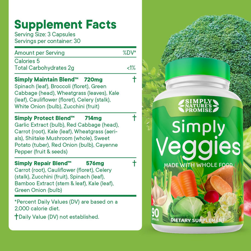 [Australia] - Simply Nature's Promise - 90 Veggie Capsules - Made with Whole Food Superfoods, Packed with Beta Carotene & 18 Different Vegetables - 100% Soy Free 