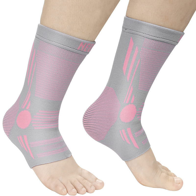 NEENCA Ankle Brace for Pain Relief, 2 Pack Compression Ankle Sleeves Set. Ankle Support Stabilizer for Achilles Tendonitis, Plantar Fasciitis, Joint Pain, Swelling, Arthritis, Sport Large Pink Grey