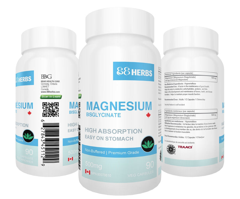 Magnesium Bisglycinate – Highest Absorption – Premium Grade – No Fillers – Non Buffered – 90 Veg Caps – 500mg Magnesium Bisglycinate per Cap (50mg Elemental Magnesium)