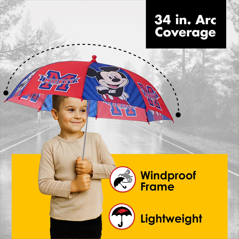 Disney Kids Umbrella, Lightning or Mickey Mouse Toddler and Little Boy Rain Wear for Ages 3-6 Red/Blue