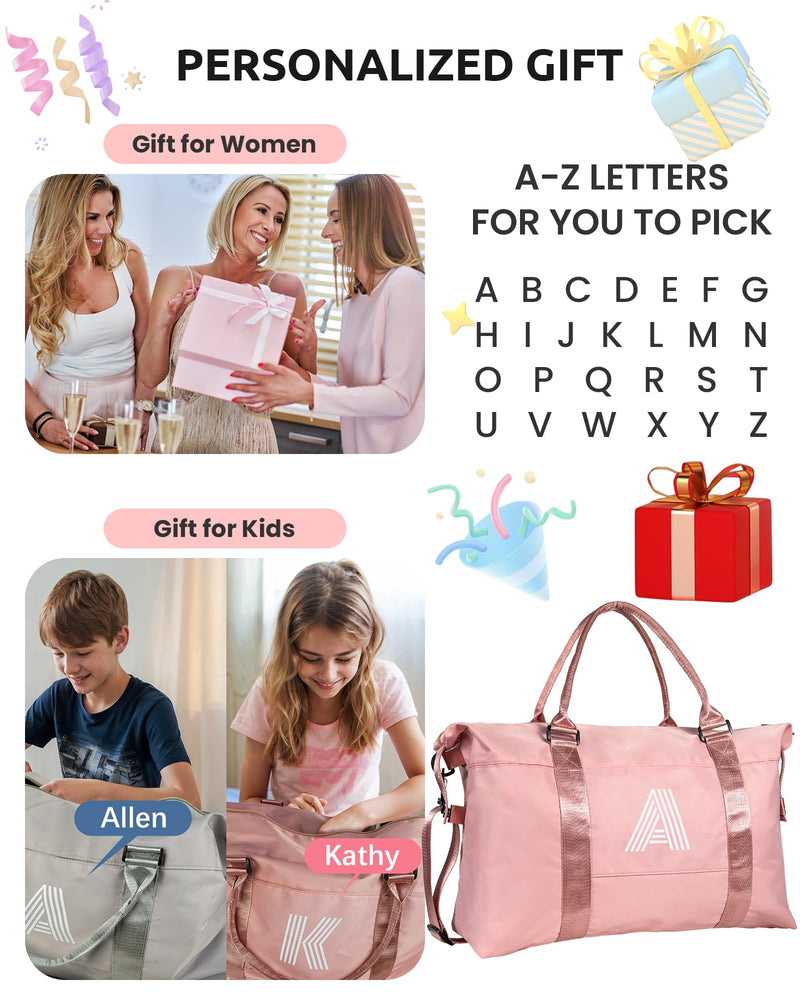 Birthday Gifts for 12 13 14 15 16 Year Old Girl Travel Duffel Bag | Personalized Weekender Bag,Monogram Overnight Bags, Trendy Stuff Gifts for Girls Friend Birthday Gift (Letter H) Pink