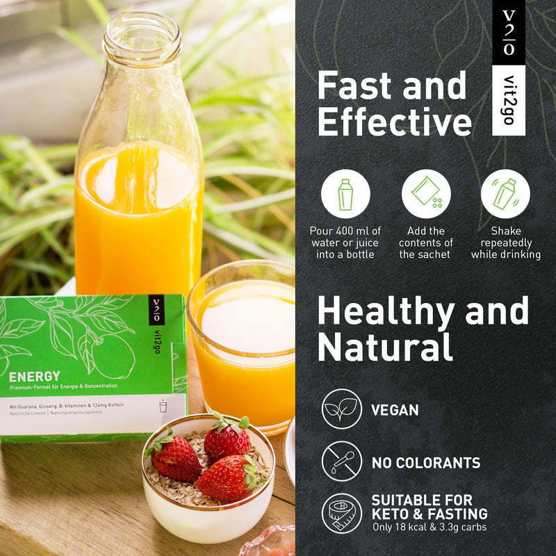 Natural Energy Drink Mix – 124mg Caffeine from Ginseng & Guarana | Sugar-Free, No Crash Pre-Workout Powder | B Vitamins, Magnesium & Zinc | Focus & Performance | Keto, Vegan | 10 Sachets 10 Count (Pack of 1)