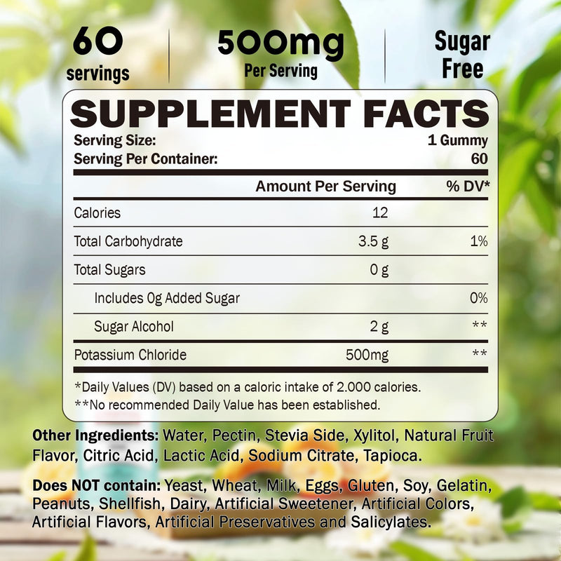 [Australia] - Potassium Gummies 500mg for Adults, 60 Servings, Sugar-Free Potassium Chloride Gummies, Heart Health & Muscle Relief for Women Men, Electrolyte Balance Boost, Efficient Potassium Supply 1 