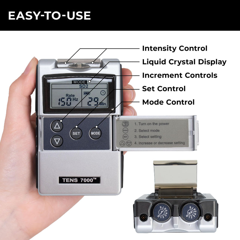 TENS 7000 Rechargeable Tens Unit Muscle Stimulator, Back Pain Relief, 4 Electrodes/Unit Pads, Period Pain Simulator, Muscle Recovery & Growth, Stim Machine, Electrotherapy, TENS Machine DT7304