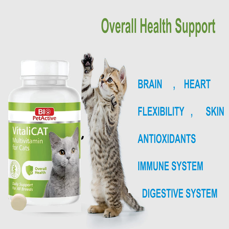 VitaliCAT Multivitamin for Cats, Skin and Coat Supplement, Cat Prenatal Health Supplies, Vitamin A + E + B9 + B5 + H + Biotin + Amino Acids for Cats, 150 Chewable Tablets - PawsPlanet Australia