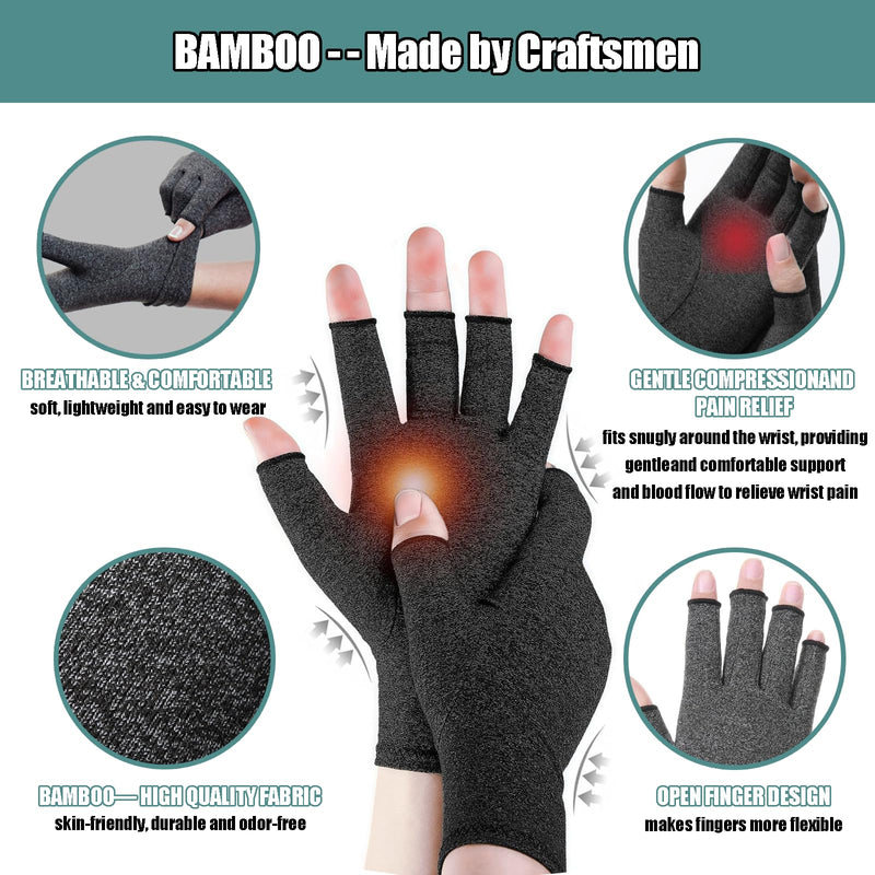 [Australia] - Bamboo Compression Arthritis Gloves for Men & Women - Fingerless Carpal Tunnel Wrist Hand Brace Gloves for Arthritis Pain Medium Black 
