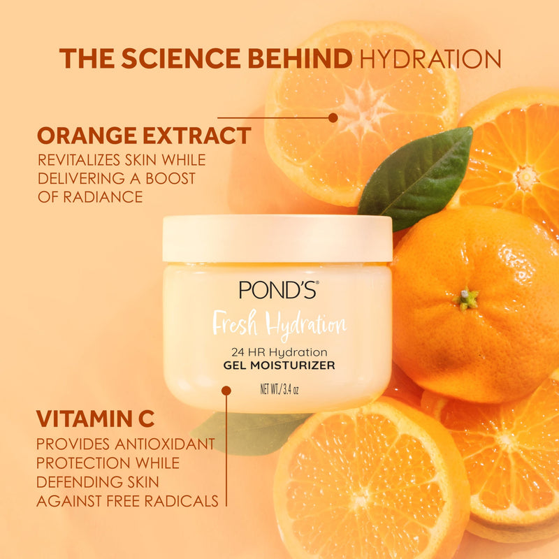 POND'S Fresh Hydration Gel Moisturizer 24 HR Hydration with Orange Extract & Vitamin C Alcohol & Oil-Free Face Moisturizer Dermatologist Tested, 3.4 oz, (Pack of 2) 3.4 Ounce (Pack of 2)