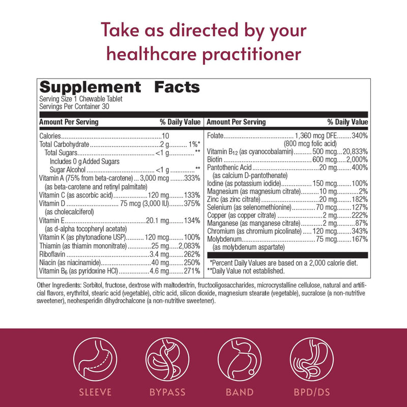 Bariatric Advantage Chewable Ultra Solo, Citrus, 30 Tablets | Without Iron, Once-Per-Day Chewable Daily Multivitamin, for Bariatric Patients, Chewable Tablet 30 Count (Pack of 1)