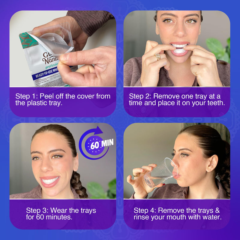 [Australia] - GuruNanda Ready-to-Use Prefilled Whitening Trays (7 Treatments) with 8% Hydrogen Peroxide to Remove Surface Stains, Fast & Easy Teeth Whitening for Sensitive Smiles 