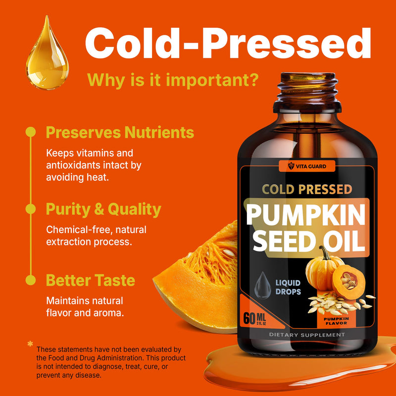 [Australia] - Cold Pressed Pumpkin Seed Oil Liquid Drops ‚Äì 2000mg per Serving | Vegan, Gluten-Free, Non-GMO | Hair, Skin & Prostate Support | Natural Pumpkin Flavor | 60ml Dietary Supplement 
