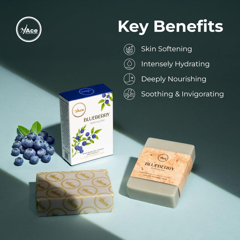 MY ACE Blueberry Bathing Bar Soap for Men & Women - Handmade with Essential Oil, Coconut Oil, Shea Butter & Vitamin E for Skin Cleansing & Moisturizing - SLES Free - For Face, Hair, Body Wash - 3.5 Oz 3.52 Ounce (Pack of 1)