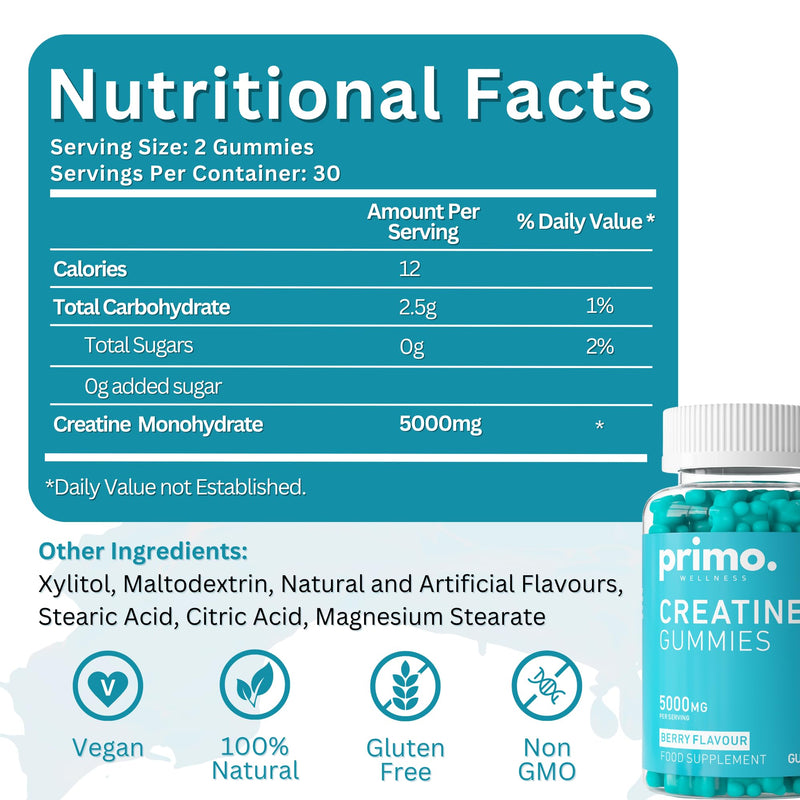 Creatine Gummies 5000mg – 60 Count Berry Flavoured Energy Gummies Pump Pre Workout Creatine Powder Vitamin Gummies – Vegan Gluten Free Muscle Growth Supplements
