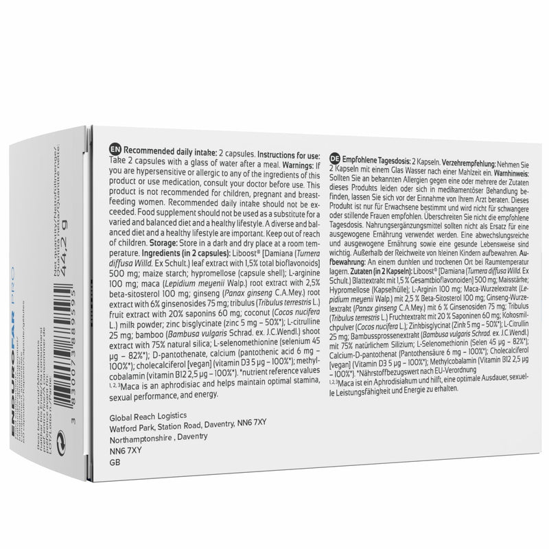 Sensilab EnduroFAR PRO for Men with Liboost, Maca, L-Arginine, Ginseng, Zinc, L-Citrulline, Tribulus Extract, Selenium, Vitamin D3, and Vitamin B12 – Herbal Supplement Capsules – 60 Count EnduroFAR 1x