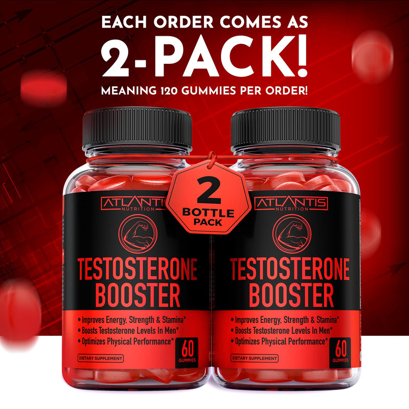 Atlantis Nutrition Testosterone Booster Gummies For Men - Enhances Strength & Stamina - Optimizes Performance & Male Enhancement - Tribulus, Goat Weed Extract, Maca Root Extract | 2-Pack (120 Gummies)