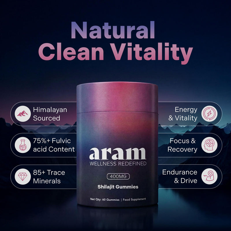 ARAM Lab Tested Purified Shilajit Extract Gummies 400mg | Himalayan Sourced Tamarind Flavour Shilajit Supplement | Mineral Rich Fulvic Acid | Sugar Free Pectin Vegan | 60 Gummies