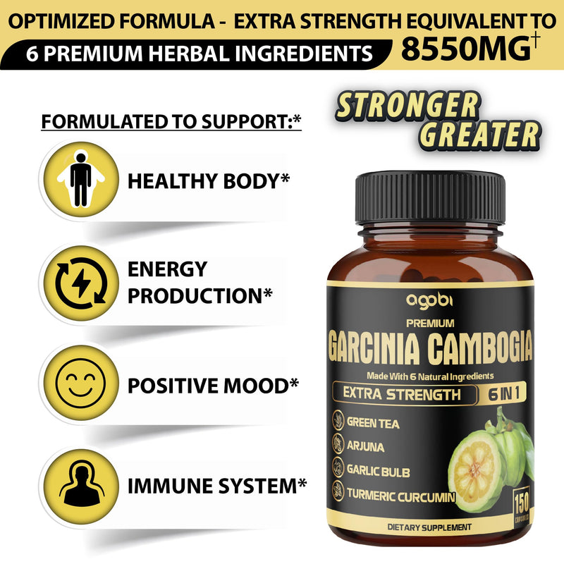 [Australia] - Premium Garcinia Cambogia 20:1 Extract Capsules 8550 mg - with Green Tea, Arjuna, Garlic, Turmeric, Black Pepper - Body Health & Immune Support Supplement - 1 Pack 150 Caps for 5 Months 