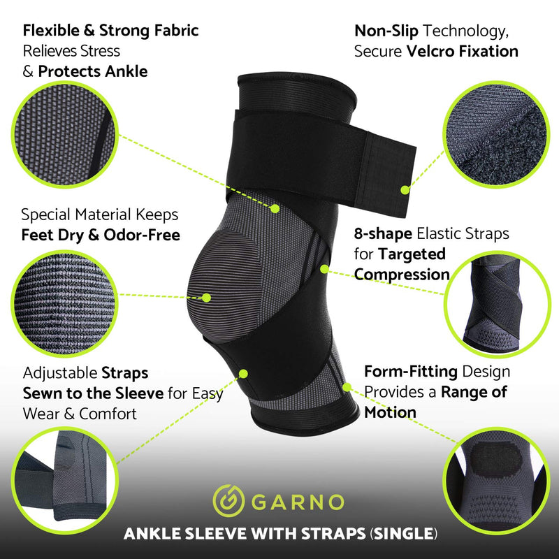 GARNO Ankle Brace – Compression Foot Sleeve with Adjustable Straps for Men & Women, Plantar Fasciitis & Achilles Support, Heel & Arch Pain Relief, Swelling & Injury Recovery, Protection for Sports, Running & Basketball (One Size Fits Most, Black)