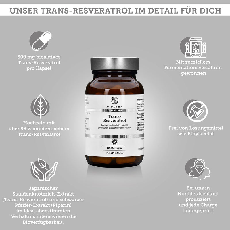 [Australia] - QIDOSHA® Resveratrol capsules, rated VERY GOOD, high-dose resveratrol with piperine for increased bioavailability, 500 mg trans resveratrol per capsule, 100% plant-based from Japan. Knotweed 