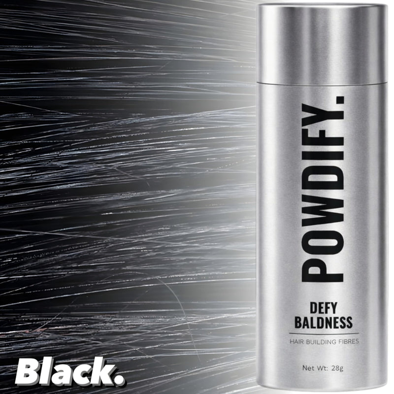 Hair Building Fibres 28g – Black – Instant Hair Thickening Fibers for Men, Natural-Looking, Conceals Thinning Hair & Bald Spots, Wind & Sweat Resistant, Easy Daily Use-by Powdify
