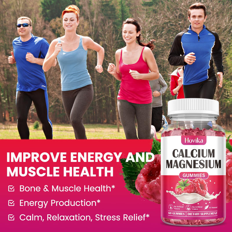 Calcium Magnesium Zinc Gummies-Calcium Magnesium 2:1 Ratio with Vitamin D3, K2, B6, B12 for Bone Strength, Muscle Function & Nerve Health, Extra Absorption Formula, Vegan, Raspberry Flavor 120 Gummies 60 Count (Pack of 2)