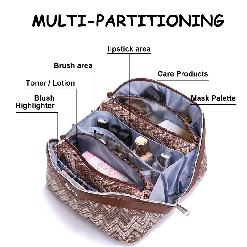 BOYATU Travel Makeup Bag Cosmetic Bags for Women: 3-Piece Makeup Bag Set (J-2-Brown)