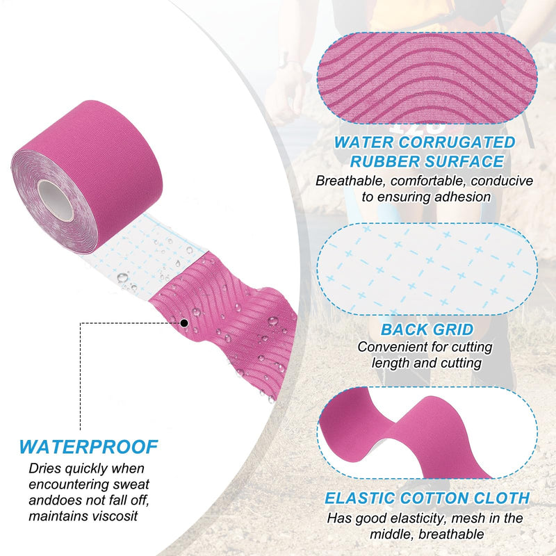 PATIKIL 5.5 Yard x 2 Inch Kinesiology Tape, 4 Roll Adhesive Cotton Sports Muscle Support Tapes Waterproof Elastic Tape for Knee Ankle Wrist Shoulder, Rose Red