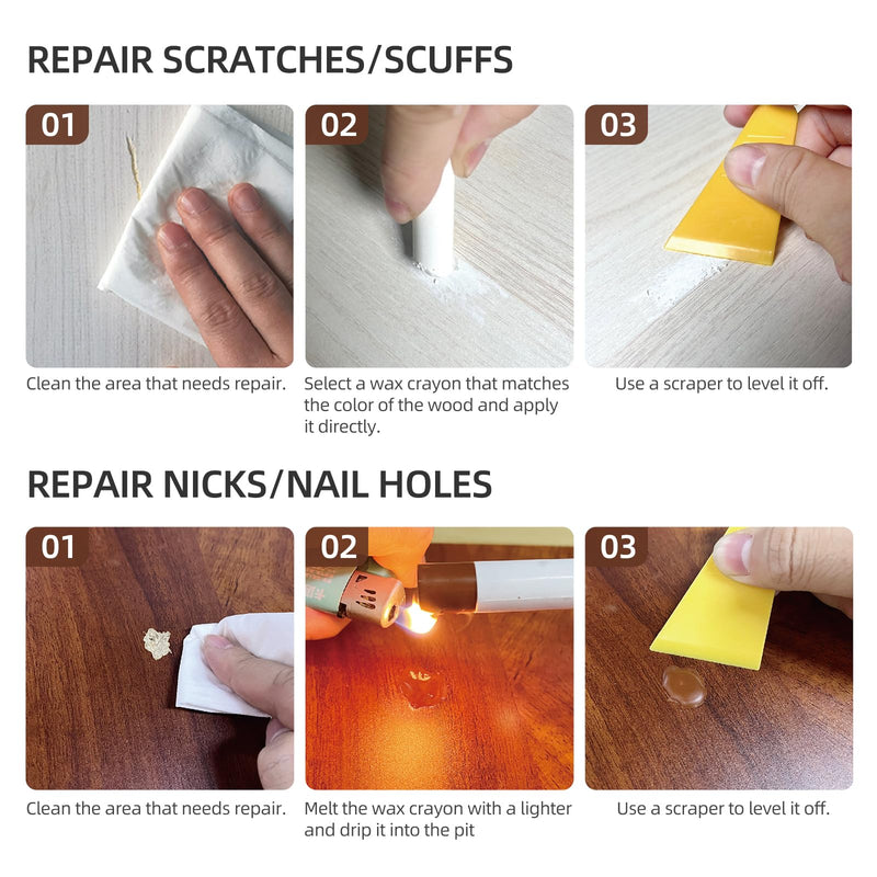 [Australia] - Wood Filler Sticks,12colors Wood Wax Crayons for Repairing Scratches, Scuffs, Cracks, and Nail Holes on Wood Furniture, Floors, Cabinets, Tables, and Doors 12pcs 