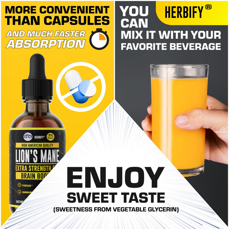 [Australia] - HERBIFY Lions Mane Supplement - Daily Mushroom Supplement for Memory, Focus & Clarity - Brain Booster - Lions Mane Tincture for Immune Support - 4 Fl oz Unflavored 4 Fl Oz (Pack of 1) 