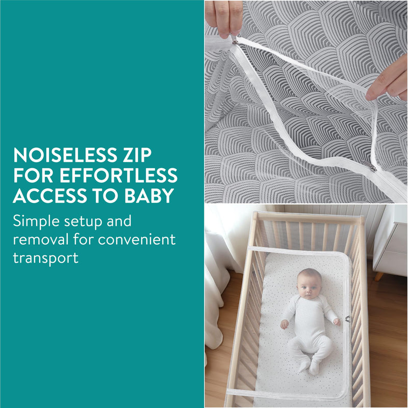 [Australia] - Navaris Mosquito Net for Crib - Safe Crib Netting Mesh - Baby Crib Cover w Easy Access Double Zip - Perfect for Travel & Home Use - Bug Protection for Nursery Playpen Bassinet 