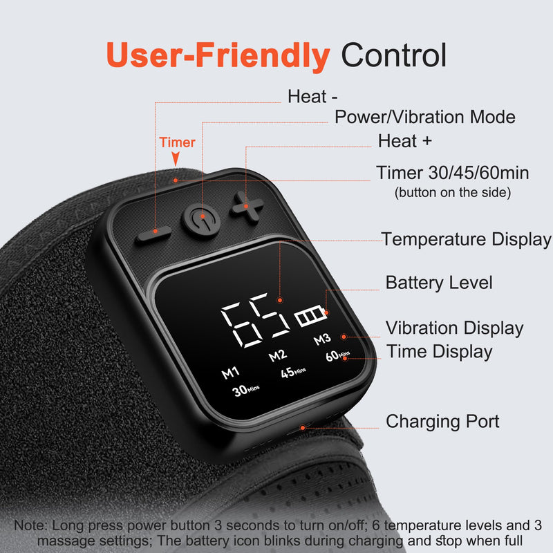 Knee Massager with Heat for Pain Relief V5.0[2026 Upgraded] - Electric Cordless Heated Knee Brace with 6 Heat Levels and 3 Vibration Massage Mode, Gifts for Men Women (Black, 1-Pack) Black (1pack)