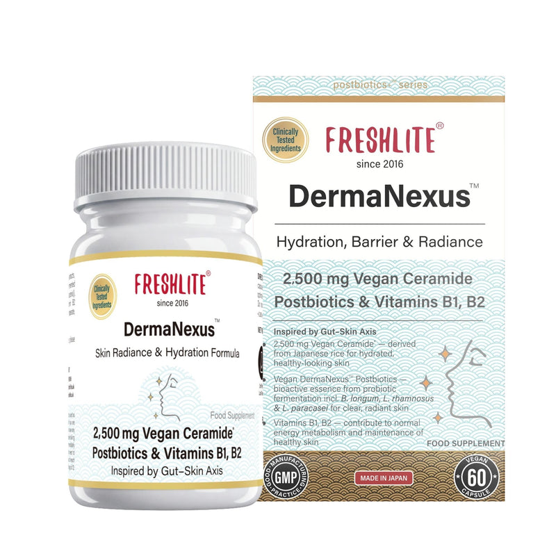 FRESHLITE 2,500mg Ceramide Supplement - Skin Hydration & Barrier Support - Radiant, Luminous Skin - with Vegan Postbiotics for Total Glow - DermaNexus™ 60 Vegan Capsules, Made in Japan 60 count (Pack of 1)